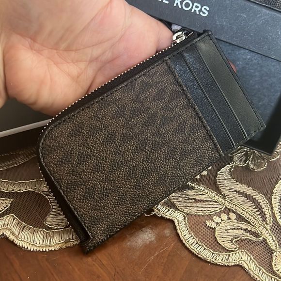 Michael Kors Logo L-Zip Around Mini Wallet- Black Canvas - Picture 4 of 5